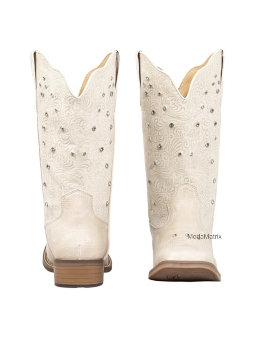 Extra Wide Calf Cowboy Boots Faux Leather Square Toe Mid-Calf - Picture 4 of 6